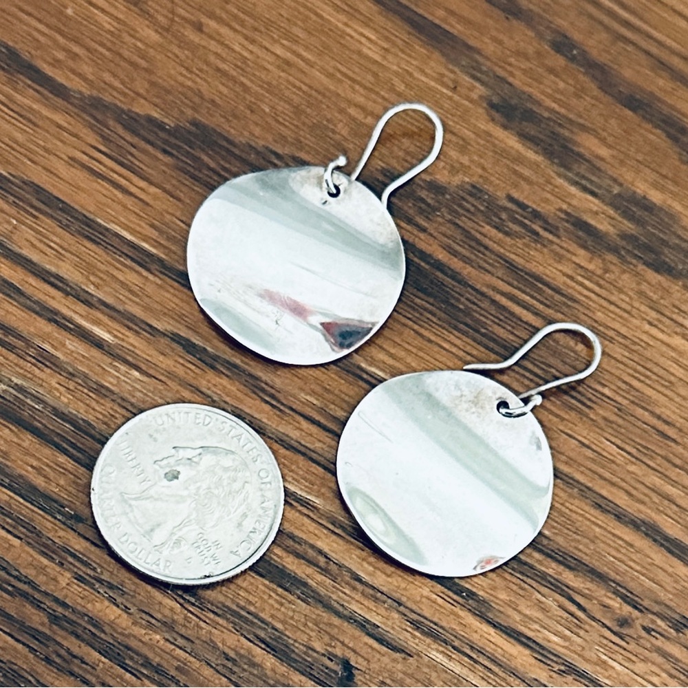 Sterling Silver Ripple Circle Disk Pierced Earrings